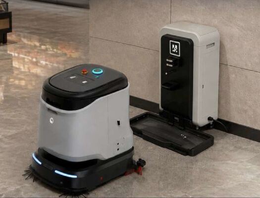 Limpador de chão robótico comercial com água de descarga da estação base